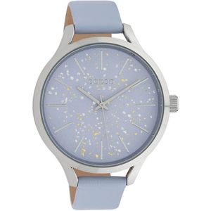 OOZOO Timepieces - Zilverkleurige horloge met lila leren band - C10089