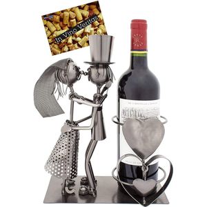 BRUBAKER Wijnflessenhouder bruidspaar - flessenstandaard van metaal met wenskaart voor wijncadeau