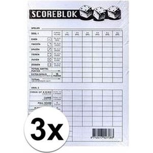 3x Scoreblok Yahtzee - 100 vellen per blok - Formaat 15 x 10,5 cm - Voor volwassenen