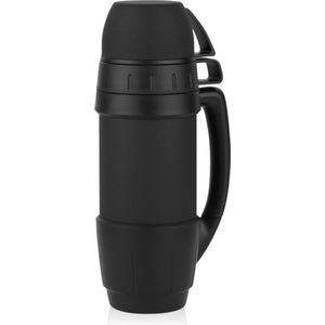 BigBoy Thermosfles met 2 bekers, 1 l, 1,2 l, lekvrij, robuust, premium thermosfles van roestvrij staal voor warme dranken, koffie, thee, geïsoleerde drinkfles, thermosfles met kopjes