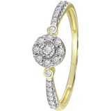 Lucardi Dames 14K geelgouden entourage ring 23 diamanten 0,10ct - Ring - 14 Karaat Goud - Geelgoud - 17 / 53 mm