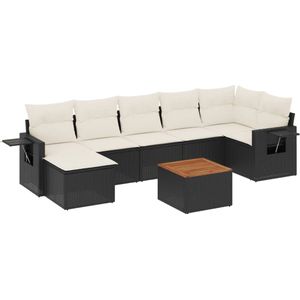 vidaXL - 8-delige - Loungeset - met - kussens - poly - rattan - zwart