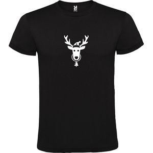 Zwart T-Shirt met “ Kerst Eland / Rendier “ Afbeelding Wit Size L
