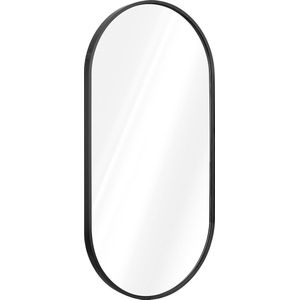 spiegel voor de wand - Ovale wandspiegel 75 x 38 cm - Aluminium frame in zwart - Horizontaal of verticaal