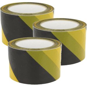 AMIG Afzetlint - 3x - geel/zwart - 70 mm x 200 m - polyethyleen - markeerlint - afzettape