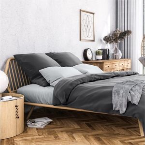LifeStages® Satijnen beddengoed 220x240 katoen - fantastisch zachte mako-satijn beddengoedsets - 1x dekbedovertrek 220 x 240 cm + 2 x kussensloop 80 x 80 antraciet grijs