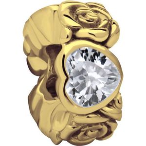 Quiges - 925 - Zilveren - Bedels -Sterling zilver - Beads - Rozen Goudkleurig met Zirkonia Hart Kraal Charm - Geschikt – voor - alle bekende merken - Armband Z481
