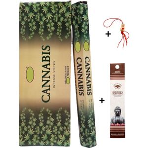 2 Kokers - Wierook - Wierookstokjes - Wierooksticks - Incense sticks - Cannabis Geur - 40 stokjes + 5 mini wierookstokjes + Gelukspoppetje
