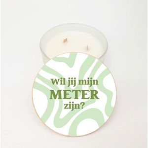 Geurkaars XL - GROOT - 3 houten wieken - Meter vragen - Wil je mijn meter zijn - Meter vragen cadeau - Groovy green label design