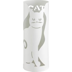 Paraplubak modern design metalen parapluhouder met witte kat met 2 haken en afneembare regenhoes, 18 x 49 cm (wit)