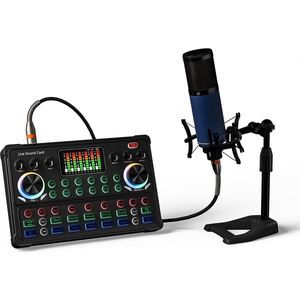Professionele Condensatormicrofoonset voor Streaming, Podcasting en DJ-mixing - USB-microfoon met Ingebouwde Geluidskaart - Inclusief Verstelbare Arm en Popfilter