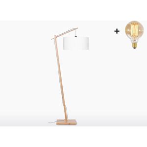 Vloerlamp – ANDES – Naturel Bamboe - Wit Linnen - Met LED-lamp