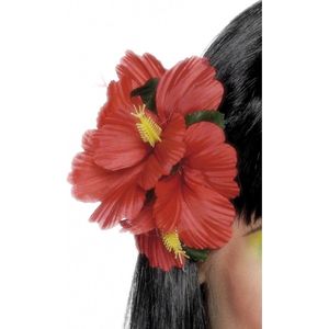 Haarclip/haarbloem Hawaii rode bloemen - Verkleedkleding accessoires