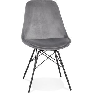 Alterego Design stoel 'ZAZY' van grijze fluweel met zwarte metalen poten