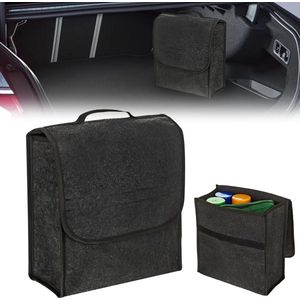 Nieuwe titel: Felt Car Trunk Organizer with Velcro Fastener - Non-Woven Fabric Storage Bag for Tools - 30 x 17 x 29 cm, Black