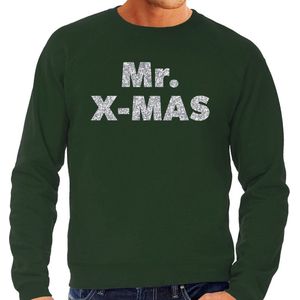 Foute Kersttrui / sweater - Mr. x-mas - zilver / glitter - groen - heren - kerstkleding / kerst outfit L
