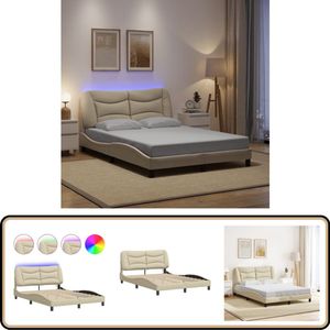 vidaXL Bedframe met LED zonder matras 140x200 cm stof crème