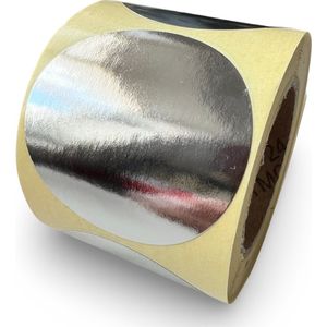 Zilveren Sluitsticker - Shining Silver - 250 Stuks - rond 50mm - hoogglans - metallic - sluitzegel - sluitetiket - chique inpakken - cadeau - gift - trouwkaart - geboortekaart - kerst