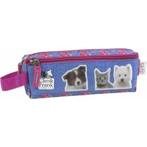 Cleo & Frank - etui met 2 ritsen - 20 cm - Blauw