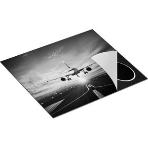 Chefcare Inductie Beschermer Vliegtuig met een Landing op de Luchthaven - Zwart Wit - 58,3x51,3 cm - Afdekplaat Inductie - Kookplaat Beschermer - Inductie Mat