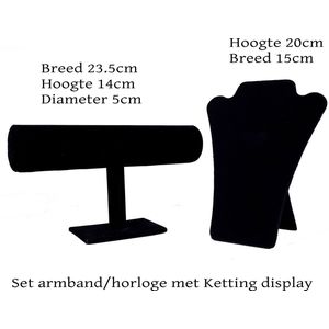 Sieradenhouder - 2dlg set - Armband en Horloge houder Zwart velours-Ketting buste - Zwart fluweel-Set display zwart velours Fluweel