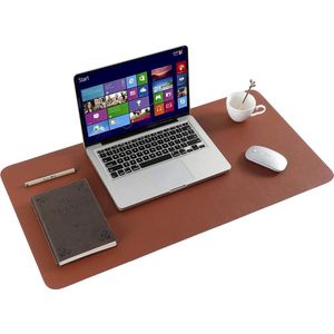 Dubbelzijdige Bureau-onderlegger van PU-leer - Groot Formaat - Antislip - Waterdicht - Kantoor en Thuisgebruik - Bruin & Rijst - 60x35 cm