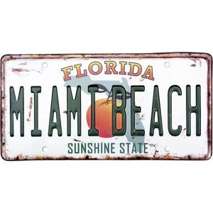 Signs-USA - Souvenir kentekenplaat nummerbord Amerika - verweerd - 30,5 x 15,3 cm - Miami Beach - Florida