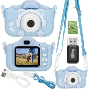 Springos Digitale Camera - Kindercamera - Kindvriendelijk - Kitten - Blauw -40MPX