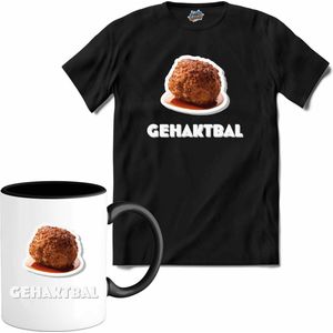 Gehaktbal - grappig verjaardag kleding cadeau - eten teksten - T-Shirt met mok - Dames - Zwart - Maat M