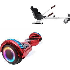 E-Mobility Rentals Hoverboard Met Hoverkart Wit - Regular Neon Rood - Verlengde Afstand - 6.5'' Wielen - Oxboard - 15kmh - Bluetooth Speakers - LED Verlichting - UL2272 Gecertificeerd - Anti lek banden - Cadeau voor Kinderen, Tieners en Volwassenen