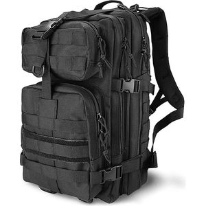 tactische militaire rugzak, Molle-straps, wandelrugzak, outdoor, waterdicht, inhoud: 25 l, campus daypack, jachtrugzak, schoolrugzak voor jongens, heren, dames, B30-45 l, zwart