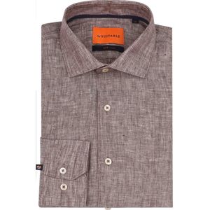 Suitable - Overhemd Linnen Taupe - Heren - Maat 42 - Slim-fit