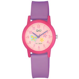 Leuke kinder horloge-Paars-Roos-Met bloemen