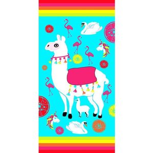Luxe badlaken/strandlaken handdoek 70 x 140 cm alpaca print - Strandhanddoeken voor kinderen en volwassenen