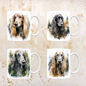 Afgaanse Windhond mokken set van 4, servies voor hondenliefhebbers, hond, thee mok, beker, koffietas, koffie, cadeau, moeder, oma, pasen decoratie, kerst, verjaardag