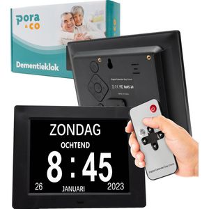 Pora&Co - Digitale Dementieklok XL – Kalenderklok met Datum en Dag – Alarmfunctie – 7 inch - Alzheimerklok