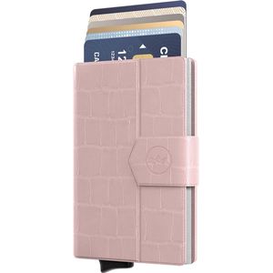 Prowallet Plus - Croco Zachtrose - Pasjeshouder voor 9 pasjes, briefgeld en muntgeld - Uitschuifbaar - RFID Creditcardhouder - Kaarthouder Portemonnee, Premium Pashouder voor Vrouwen - Aluminium, Kunstleer - Incl. Luxe Cadeaubox