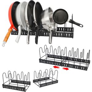 Telescopische Organizer voor Pannen met 8 Vakken - 30-57 cm Verstelbaar Legbord voor Keuken Lade