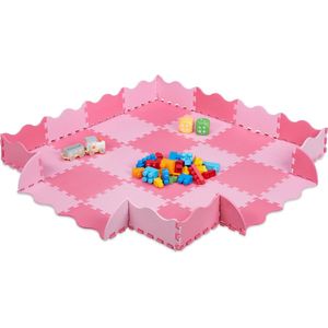 Relaxdays 36-delige speelmat foam - puzzelmat met rand - speeltegels - puzzeltegels baby - roze