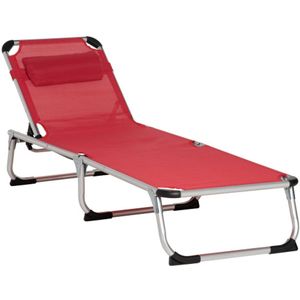 Opvouwbare tuinligstoel met 5-voudig verstelbare, opvouwbare, ergonomische netstof, rood, 165 x 60 x 76 cm voor ontspanning buitenshuis