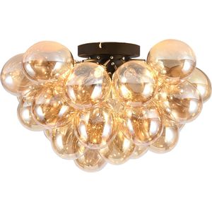 Olucia Cyril - Design Plafondlamp - 6L - Glas/Metaal - Amber;Zwart - Rond - 50 cm