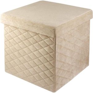 Voetensteun - Zitzak Cubo inklapbaar van fluweel gevoerd beige - 38 x 38 x 38 cm.