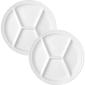 2x stuks fondue/gourmet bord/barbecuebord/gourmetbord met vakjes rond wit porselein 26 cm