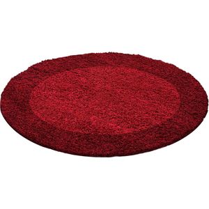 Tapijtenloods Basic Rond Shaggy Kader vloerkleed Rood Hoogpolig- 160 CM ROND