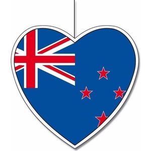 Hangdecoratie hart Nieuw Zeeland14 cm - Nieuw Zeelandse vlag WK landen versiering