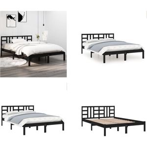 vidaXL Bedframe massief hout zwart 120x190 cm 4FT Small Double - Bedframe - Bedframes - Tweepersoonsbed - Bed