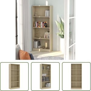 The Living Store Boekenkast - Sonoma eiken - 60 x 24 x 142 cm - Stabiel en duurzaam - 4 open schappen