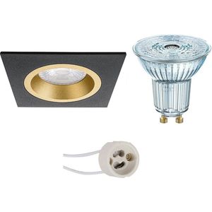 LED Spot Set - OSRAM Parathom PAR16 930 36D - Proma Rodos Pro - GU10 Fitting - Dimbaar - Inbouw Vierkant - Mat Zwart/Goud - 5.5W - Warm Wit 3000K - 93mm