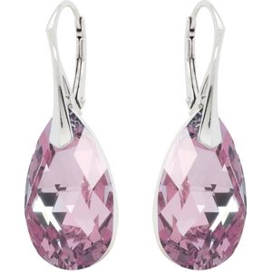 DBD - Zilveren Oorbellen - Druppel - Swarovski Kristal Elements - Roze Comet - 22MM - Anti Allergisch