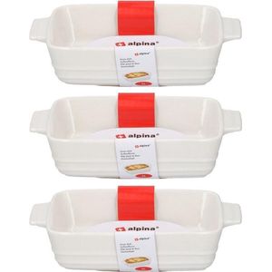 3x Rechthoekige ovenschalen keramiek wit 25 cm - Braadsledes/ovenschalen